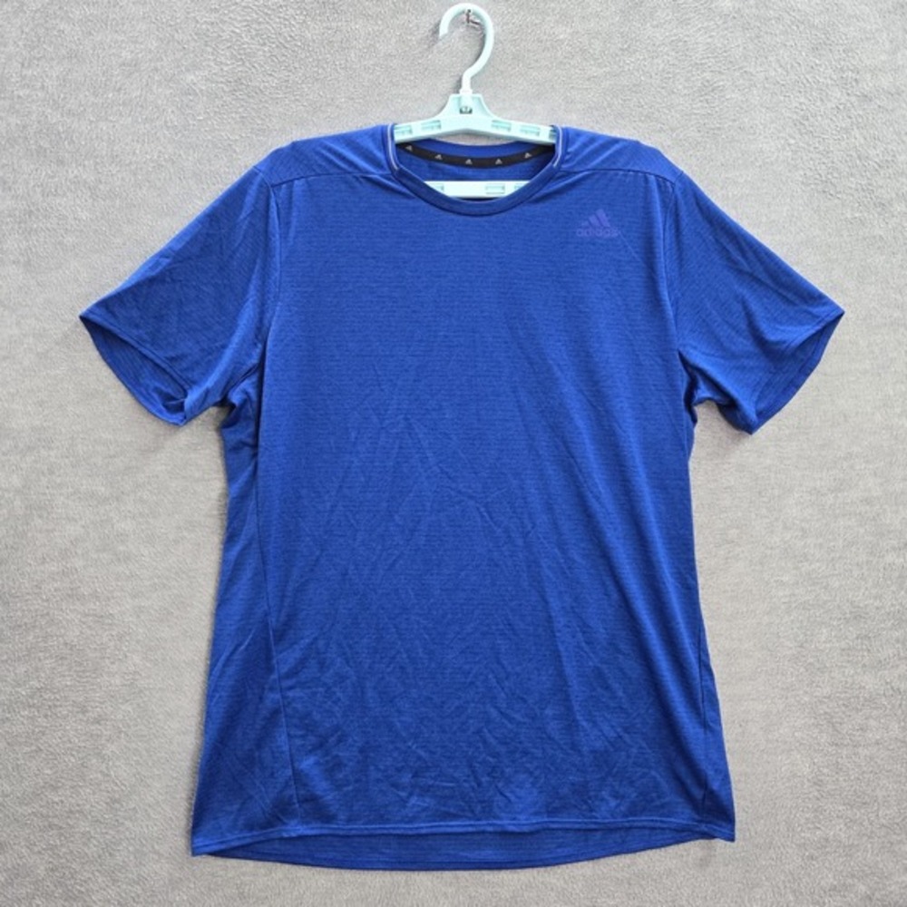 Adidas Men Shirt L Blue‎ Activewear Logo Short Sleeve Polyester Climalite Tee